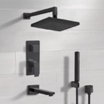 Remer TSH75 Matte Black Tub and Shower Faucet Set with Handheld, Rain Shower Head